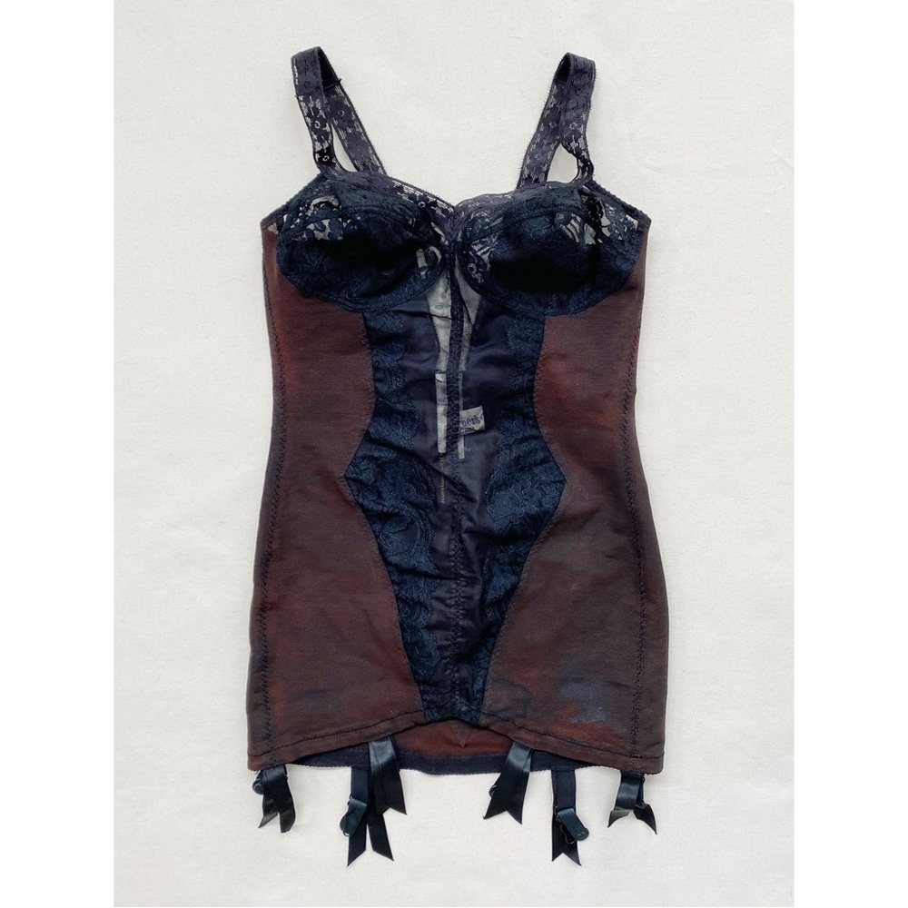 Vintage Rare 50s Warner’s Merry Widow Black Lace Longline Corset Shapewear 38B